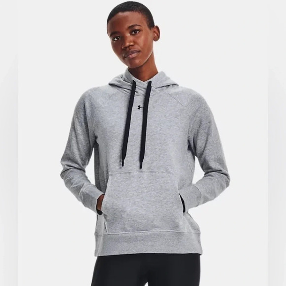 NWT Under Armour Womens Large Rival Fleece HB Hoodie Sweatshirt Gray Loose Fit L - Picture 1 of 5